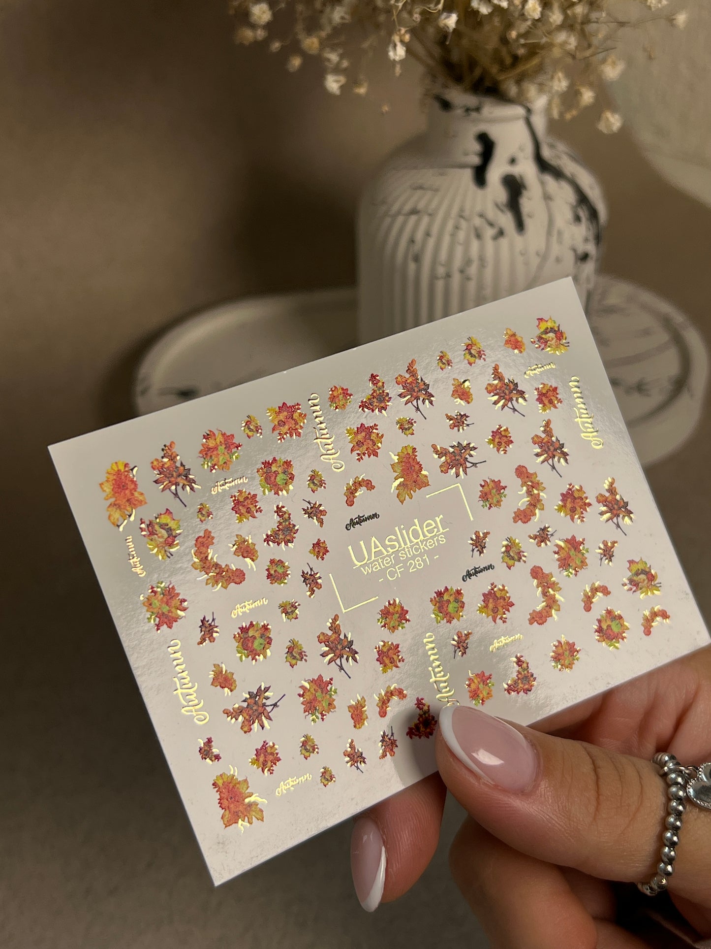 Nail Water Decal CF-281 | Autumn Floral Water Slide Nail Decals | Fall Bouquets & Leaves