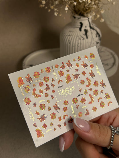 Nail Water Decal CF-281 | Autumn Floral Water Slide Nail Decals | Fall Bouquets & Leaves