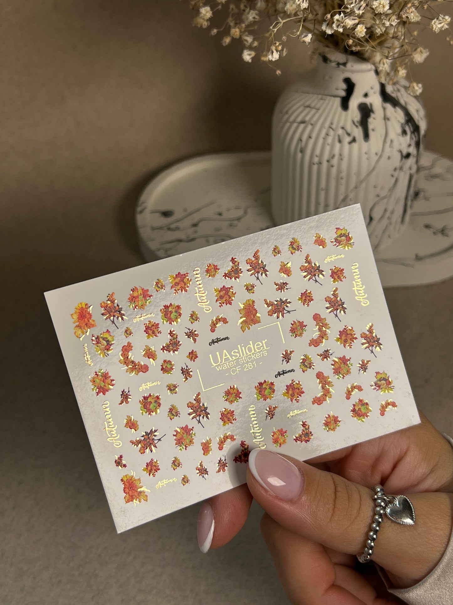 Nail Water Decal CF-281 | Autumn Floral Water Slide Nail Decals | Fall Bouquets & Leaves