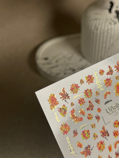 Nail Water Decal CF-281 | Autumn Floral Water Slide Nail Decals | Fall Bouquets & Leaves