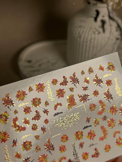 Nail Water Decal CF-281 | Autumn Floral Water Slide Nail Decals | Fall Bouquets & Leaves