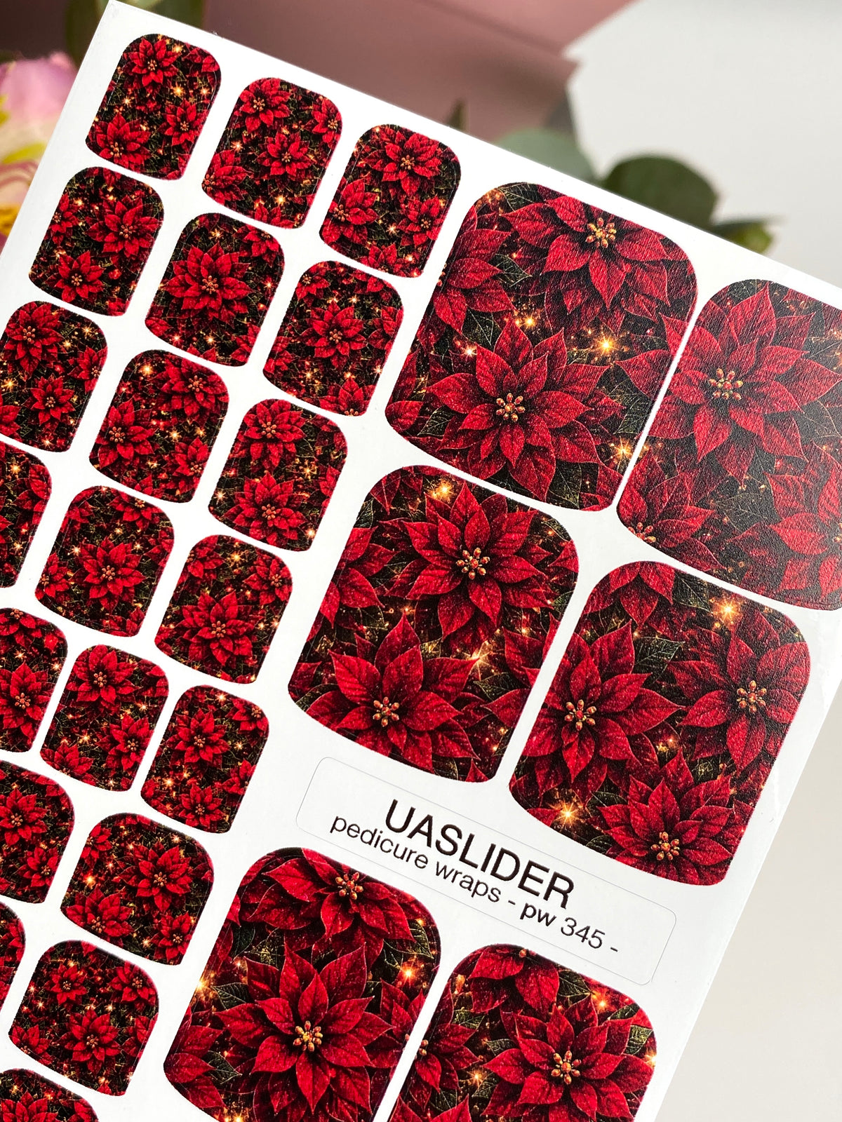 Red Poinsettia Pedicure Wraps — Dark Holiday Floral | pw-345