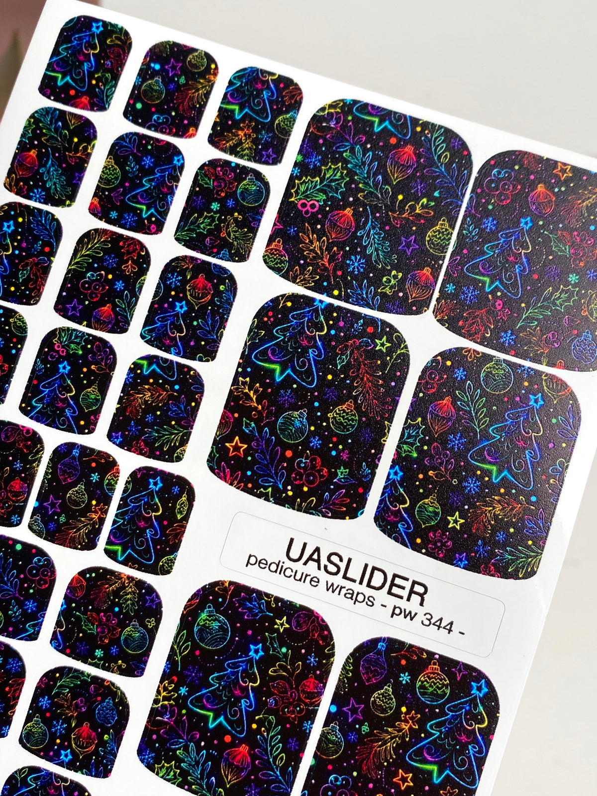 Neon Christmas Pedicure Wraps — Trees & Ornaments | pw-344