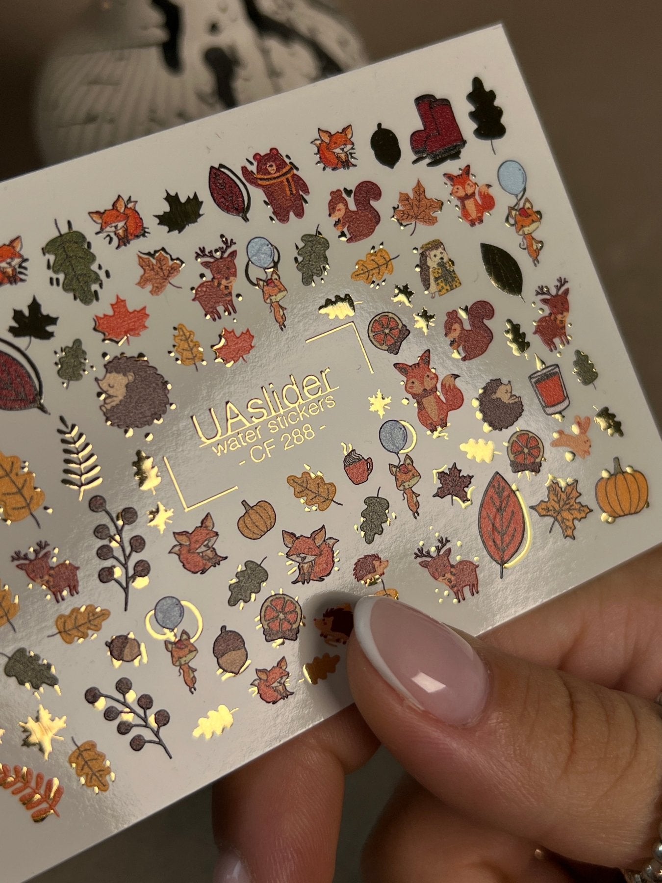 Nail Water Decal CF-288 | Autumn Forest Water Slide Nail Decals | Foxes, Squirrels & Cute Woodland Animals - UASLIDER