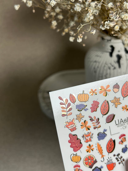 Nail Water Decal CF-287 | Autumn Forest Water Slide Nail Decals | Foxes, Pumpkins & Cozy Accents