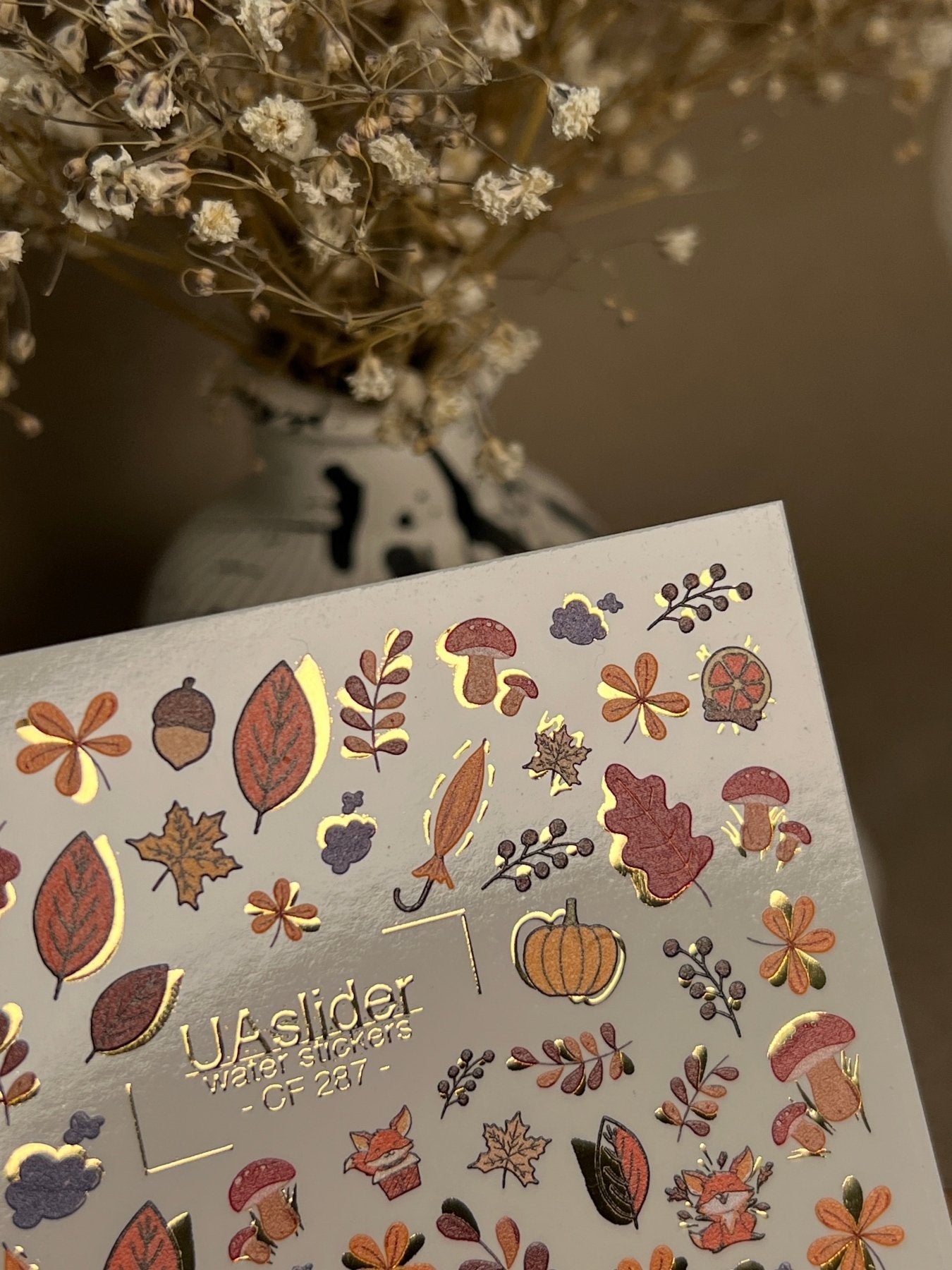 Nail Water Decal CF-287 | Autumn Forest Water Slide Nail Decals | Foxes, Pumpkins & Cozy Accents - UASLIDER