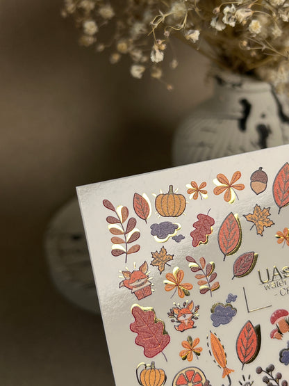 Nail Water Decal CF-287 | Autumn Forest Water Slide Nail Decals | Foxes, Pumpkins & Cozy Accents