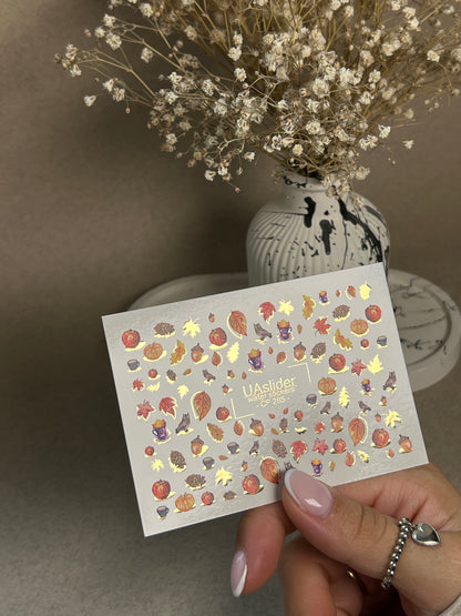 Nail Water Decal CF-285 | Autumn Cozy Water Slide Nail Decals | Pumpkins, Apples & Forest Accents