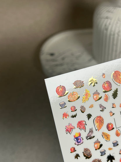 Nail Water Decal CF-285 | Autumn Cozy Water Slide Nail Decals | Pumpkins, Apples & Forest Accents