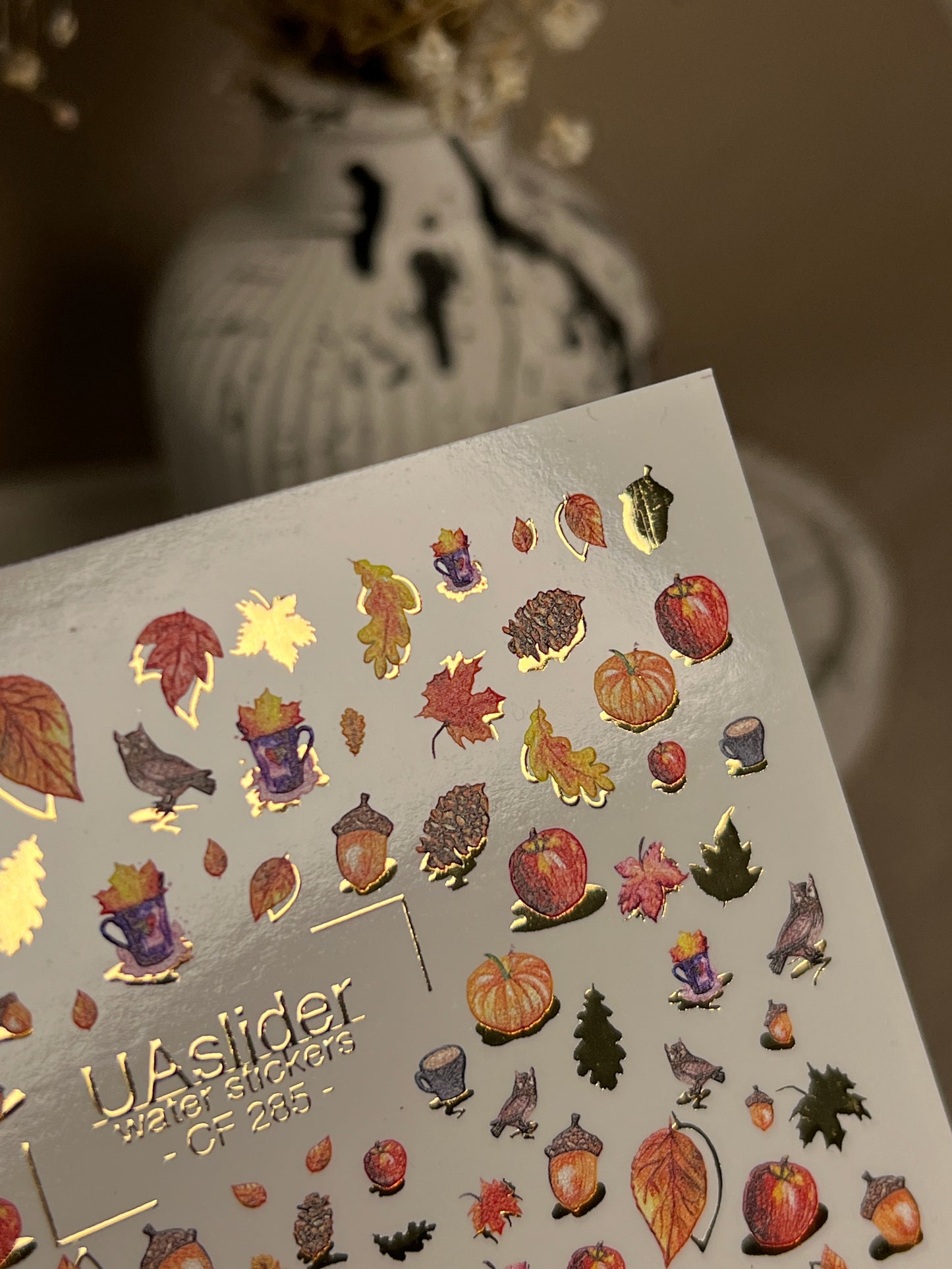 Nail Water Decal CF-285 | Autumn Cozy Water Slide Nail Decals | Pumpkins, Apples & Forest Accents