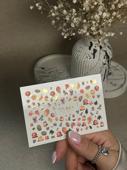 Nail Water Decal CF-285 | Autumn Cozy Water Slide Nail Decals | Pumpkins, Apples & Forest Accents