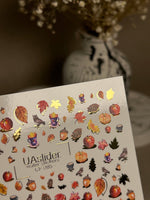 Nail Water Decal CF-285 | Autumn Cozy Water Slide Nail Decals | Pumpkins, Apples & Forest Accents - UASLIDER