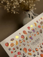 Nail Water Decal CF-285 | Autumn Cozy Water Slide Nail Decals | Pumpkins, Apples & Forest Accents - UASLIDER