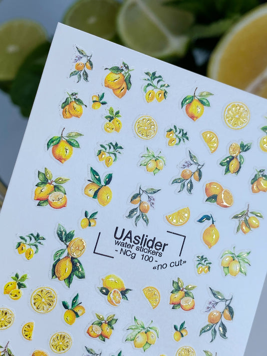 Nail Water Decal NCg-100 | Water Slide Nail Decals Lemon Fruits | Citrus Nail Water Decals
