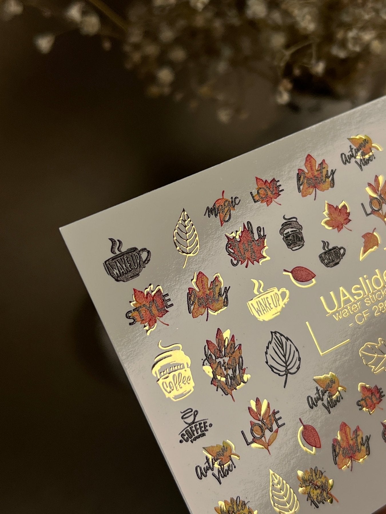 Nail Water Decal CF-280 | Autumn Water Slide Nail Decals | Fall Leaves, Coffee & Quotes - UASLIDER