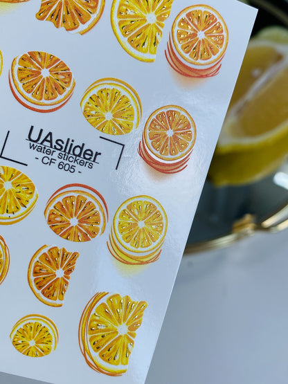 Nail Water Decal CF-605 | Water Decals for Nails | Citrus Fruits – Orange & Lemon Slices