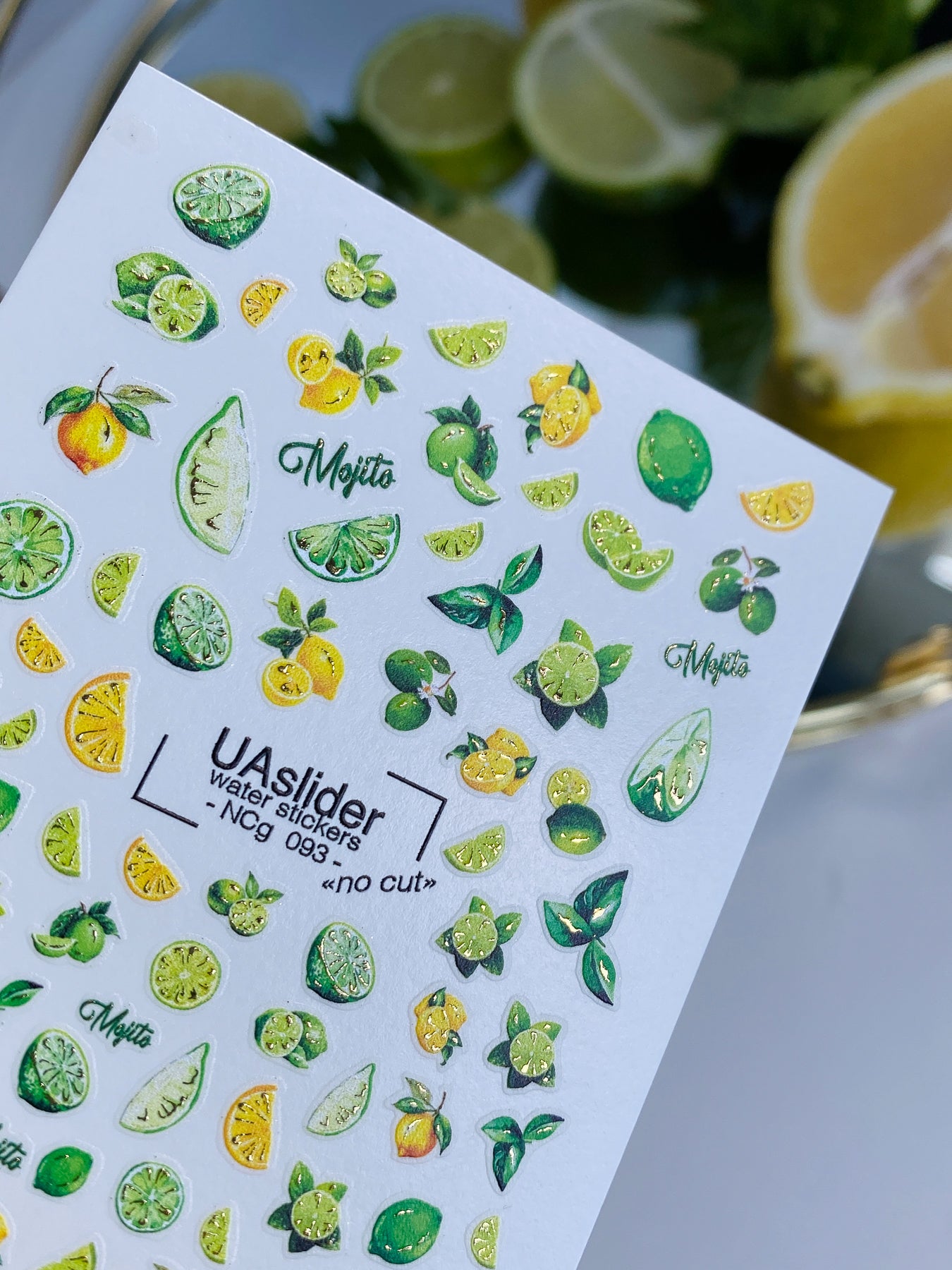Nail Water Decal NCg-093 | Water Slide Nail Decals Citrus and Mint | Mojito Inspired Nail Art - UASLIDER