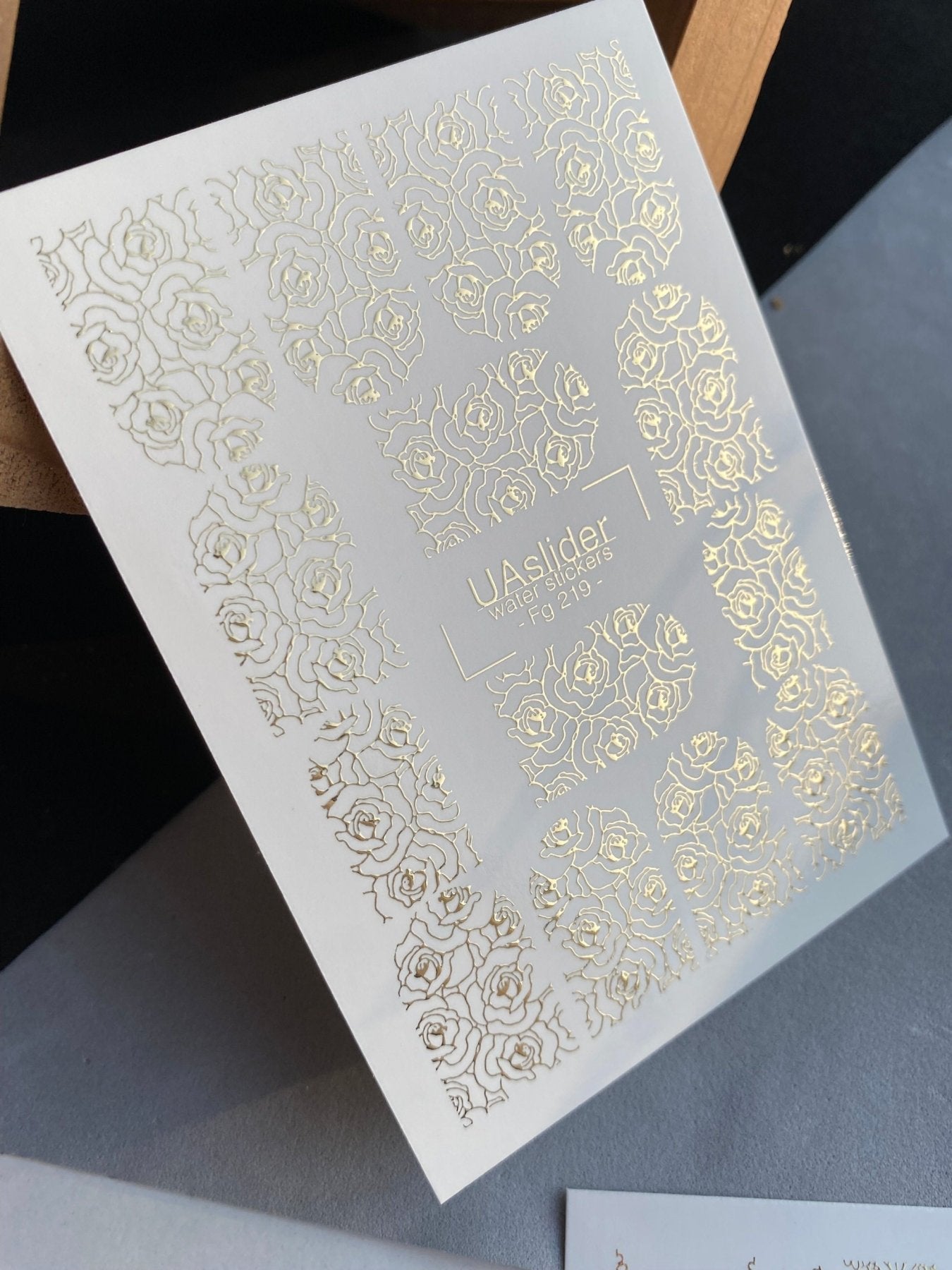 Nail Water Decal Fg-219 | Water Slide Nail Decals | Gold Foil Rose Lace Pattern - UASLIDER
