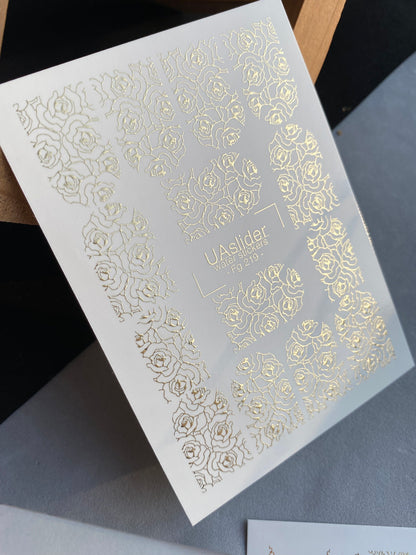 Nail Water Decal Fg-219 | Water Slide Nail Decals | Gold Foil Rose Lace Pattern