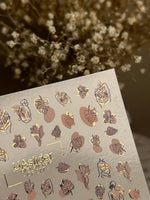 Nail Water Decal CF-277 | Abstract Water Slide Nail Decals | Female Silhouettes, Tropical Leaves & Gold Accents - UASLIDER