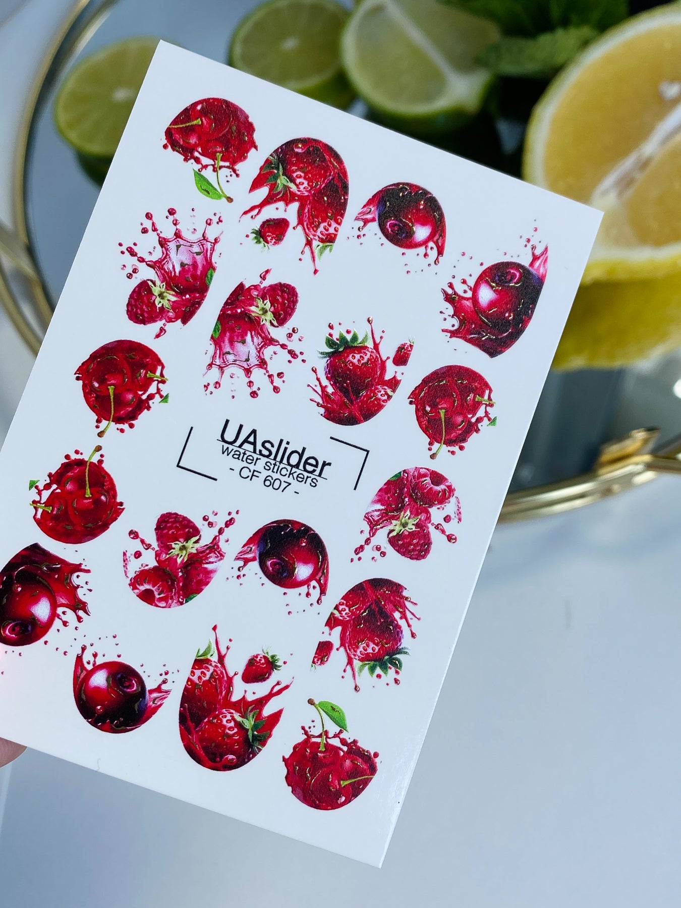 Nail Water Decal CF-607 | Water Decals for Nails | Juicy Fruits with Splashes – Cherries, Strawberries & Raspberries