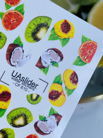 Nail Water Decal CF-610 | Tropical Fruit Water Slide Nail Decals | Kiwi, Coconut & Citrus Nail Art - UASLIDER