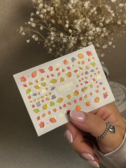 Nail Water Decal CF-282 | Autumn Water Slide Nail Decals | Fall Leaves & Geometric Frames