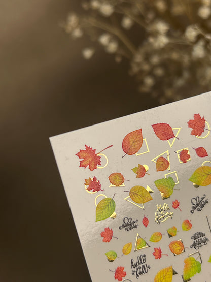 Nail Water Decal CF-282 | Autumn Water Slide Nail Decals | Fall Leaves & Geometric Frames