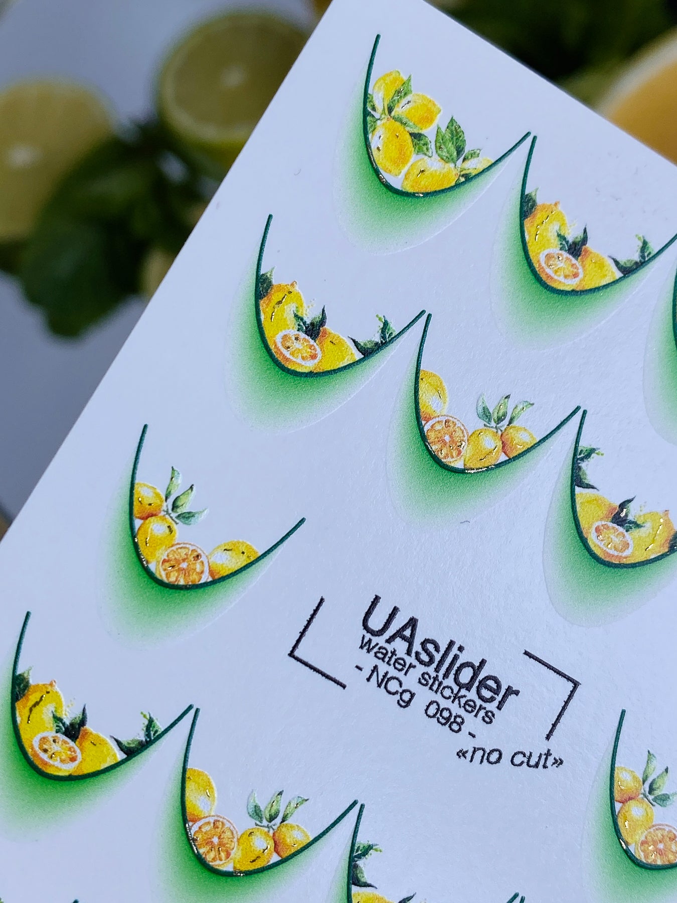 Nail Water Decal NCg-098 | Water Slide Nail Decals Lemon French Design | Citrus Nail Art