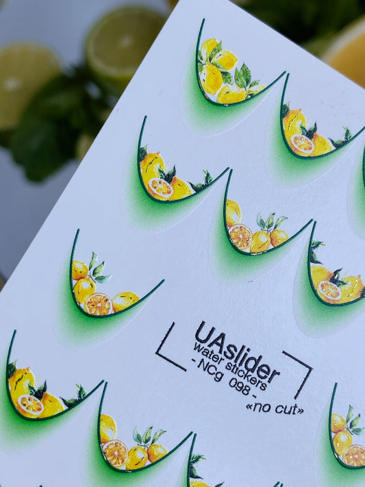 Nail Water Decal NCg-098 | Water Slide Nail Decals Lemon French Design | Citrus Nail Art