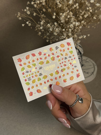 Nail Water Decal CF-282 | Autumn Water Slide Nail Decals | Fall Leaves & Geometric Frames