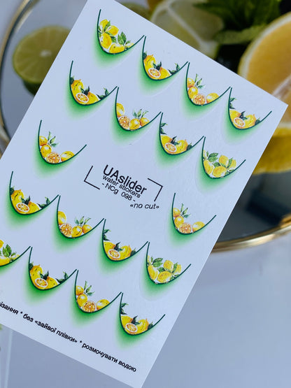 Nail Water Decal NCg-098 | Water Slide Nail Decals Lemon French Design | Citrus Nail Art