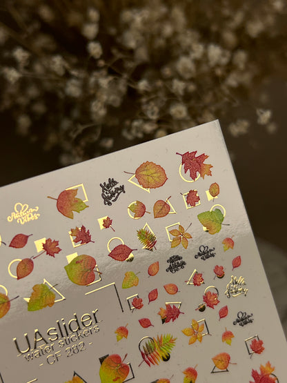Nail Water Decal CF-282 | Autumn Water Slide Nail Decals | Fall Leaves & Geometric Frames