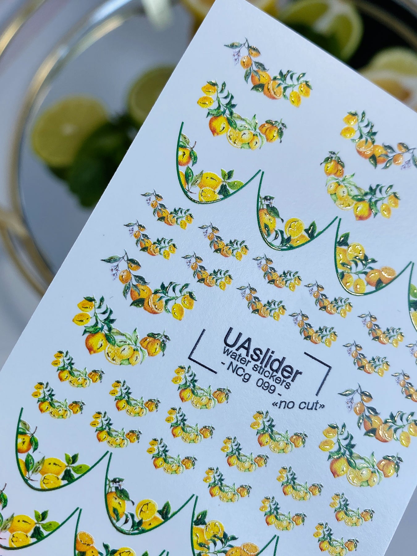 Nail Water Decal NCg-099 | Water Slide Nail Decals Lemon Branch French | Citrus Nail Water Decals