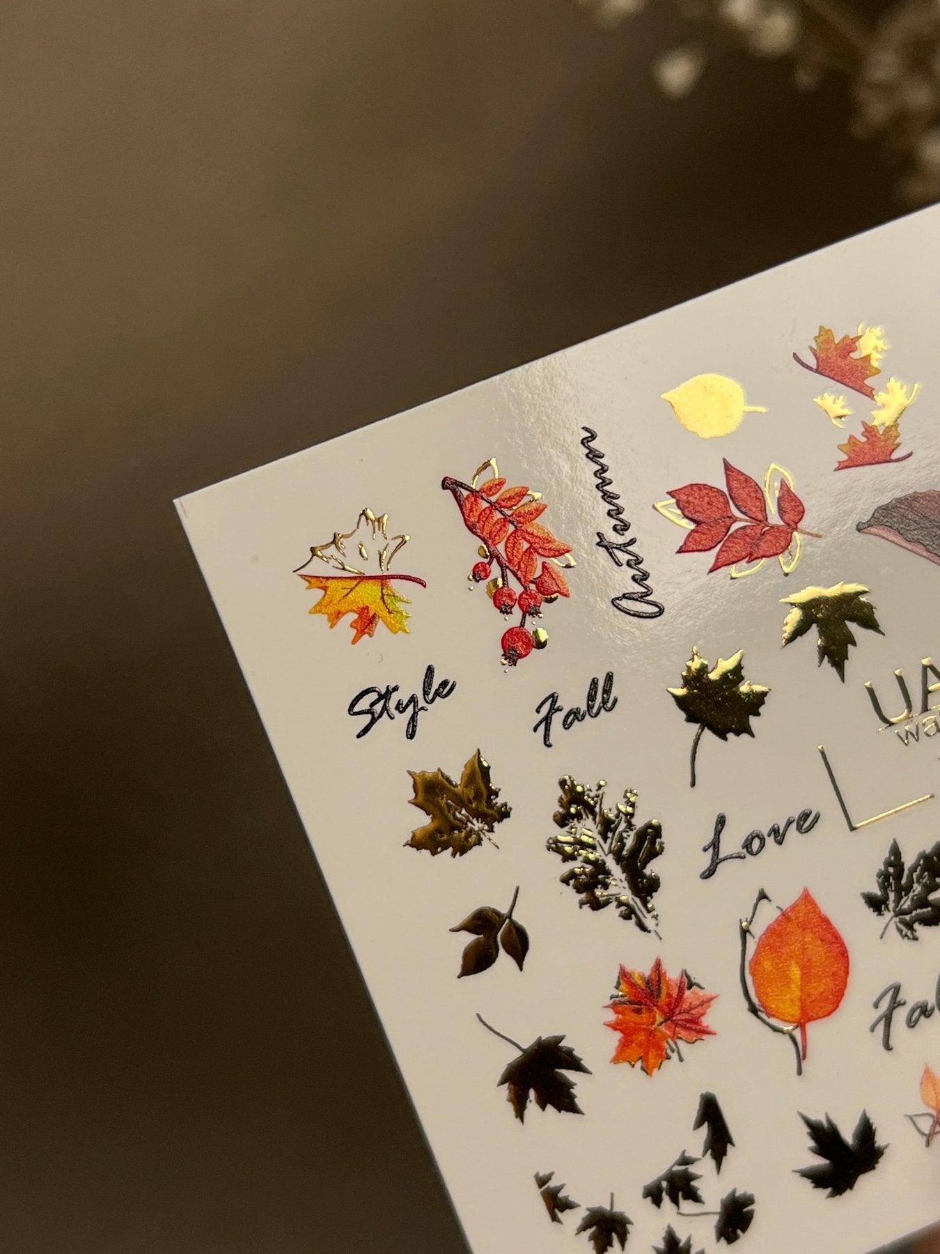 Nail Water Decal CF-276 | Autumn Water Slide Nail Decals | Fall Leaves, Gold Accents & Seasonal Quotes - UASLIDER