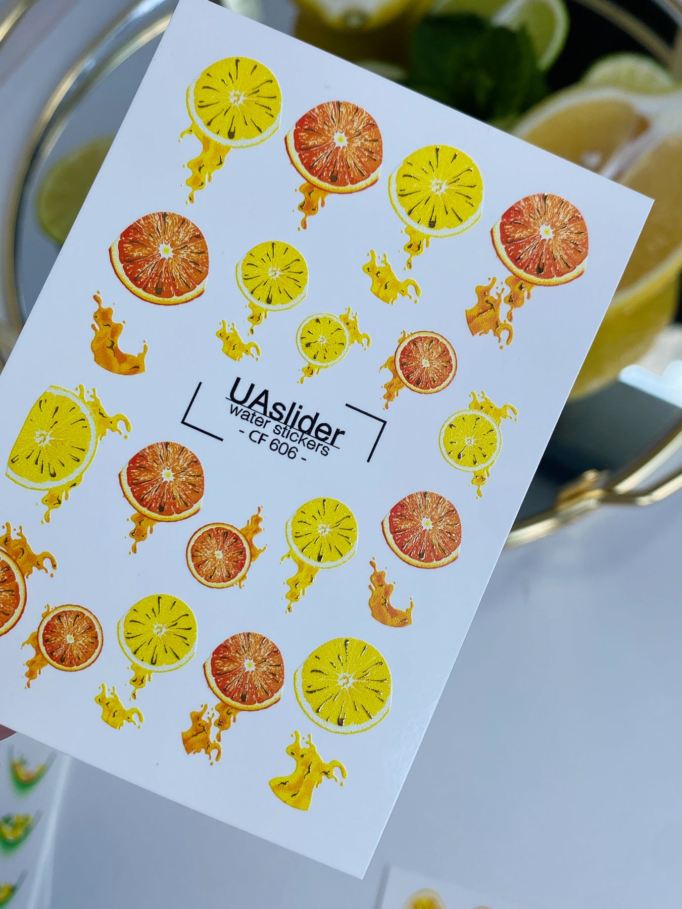 Nail Water Decal CF-606 | Water Decals for Nails | Citrus Fruits with Juice Splashes – Orange & Lemon