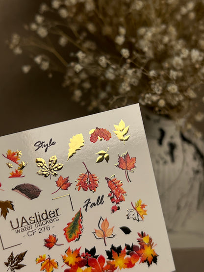 Nail Water Decal CF-276 | Autumn Water Slide Nail Decals | Fall Leaves, Gold Accents & Seasonal Quotes