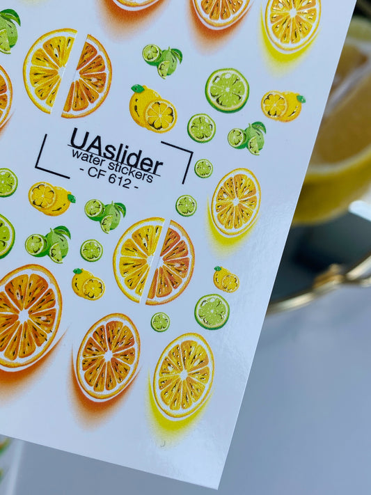 Nail Water Decal CF-612 | Citrus Water Slide Nail Decals | Orange, Lemon & Lime Nail Art