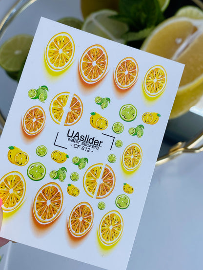 Nail Water Decal CF-612 | Citrus Water Slide Nail Decals | Orange, Lemon & Lime Nail Art