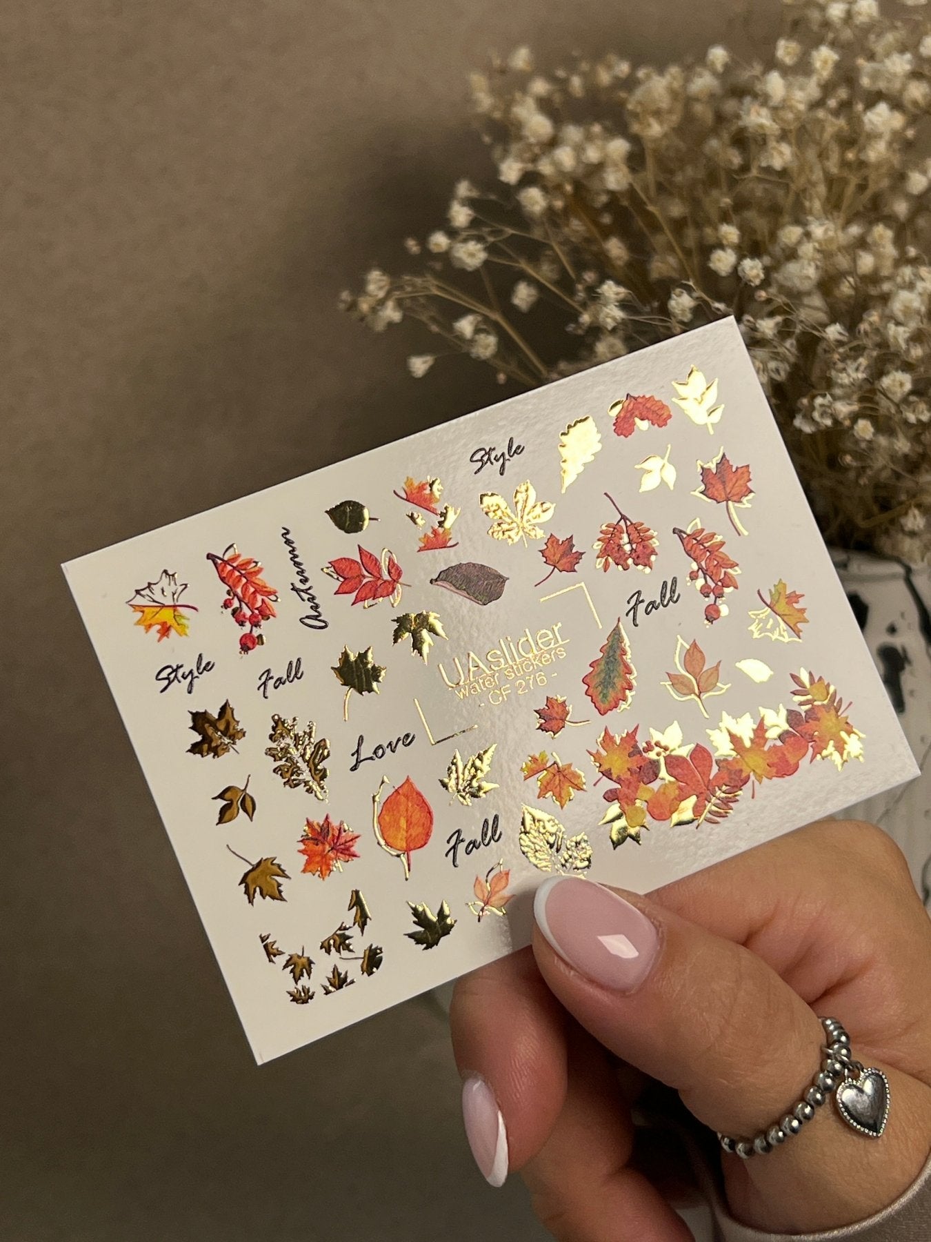 Nail Water Decal CF-276 | Autumn Water Slide Nail Decals | Fall Leaves, Gold Accents & Seasonal Quotes - UASLIDER