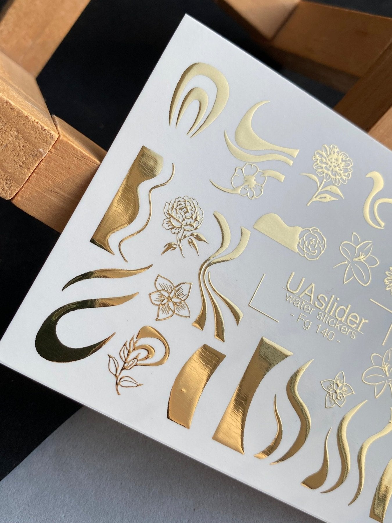 Nail Water Decal Fg-141 | Water Slide Nail Decals with Gold Geometric Moons and Butterflies | Modern Nail Tattoos - UASLIDER