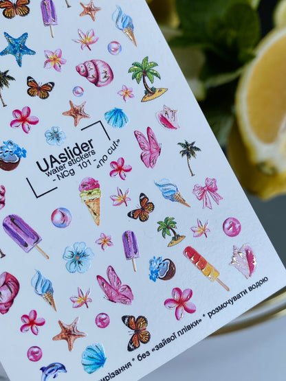 Nail Water Decal NCg-101 | Water Slide Nail Decals Summer Beach | Tropical Nail Water Decals