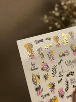 Nail Water Decal CF-274 | Botanical Water Slide Nail Decals | Leaves, Gold Accents & Dream Quotes - UASLIDER