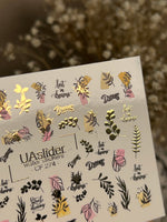 Nail Water Decal CF-274 | Botanical Water Slide Nail Decals | Leaves, Gold Accents & Dream Quotes - UASLIDER