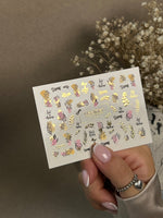 Nail Water Decal CF-274 | Botanical Water Slide Nail Decals | Leaves, Gold Accents & Dream Quotes - UASLIDER