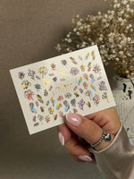 Nail Water Decal CF-271 | Floral Water Slide Nail Decals | Colorful Flowers & Gold Foil Accents - UASLIDER