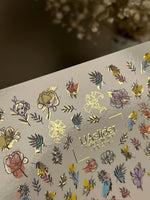 Nail Water Decal CF-271 | Floral Water Slide Nail Decals | Colorful Flowers & Gold Foil Accents - UASLIDER