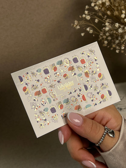 Nail Water Decal CF-262 | Abstract Water Slide Nail Decals | Geometric Shapes & Gold Foil Accents