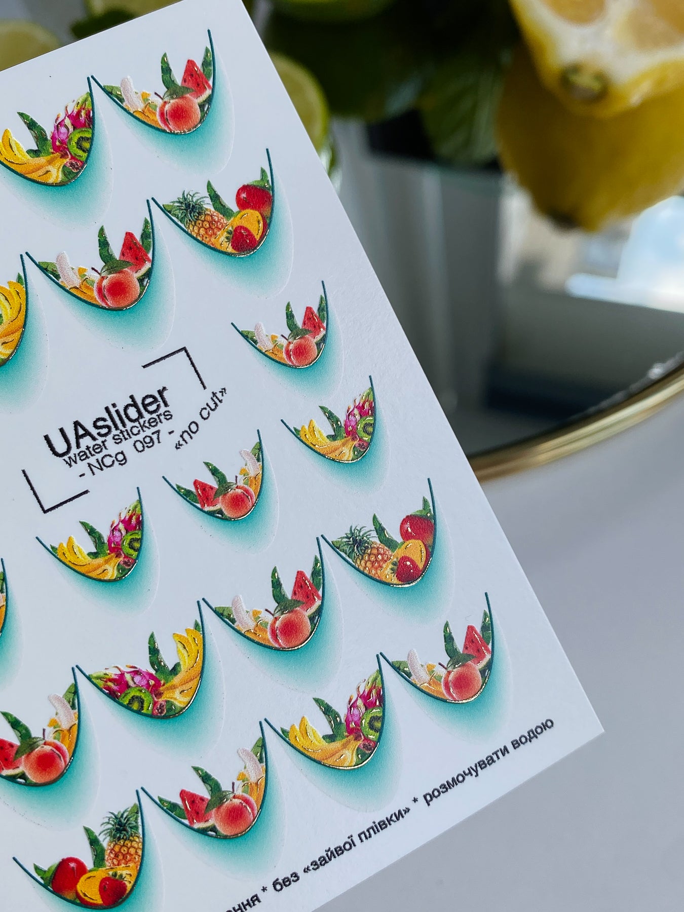 Nail Water Decal NCg-097 | Water Slide Nail Decals Fruit French Design | Tropical Nail Art