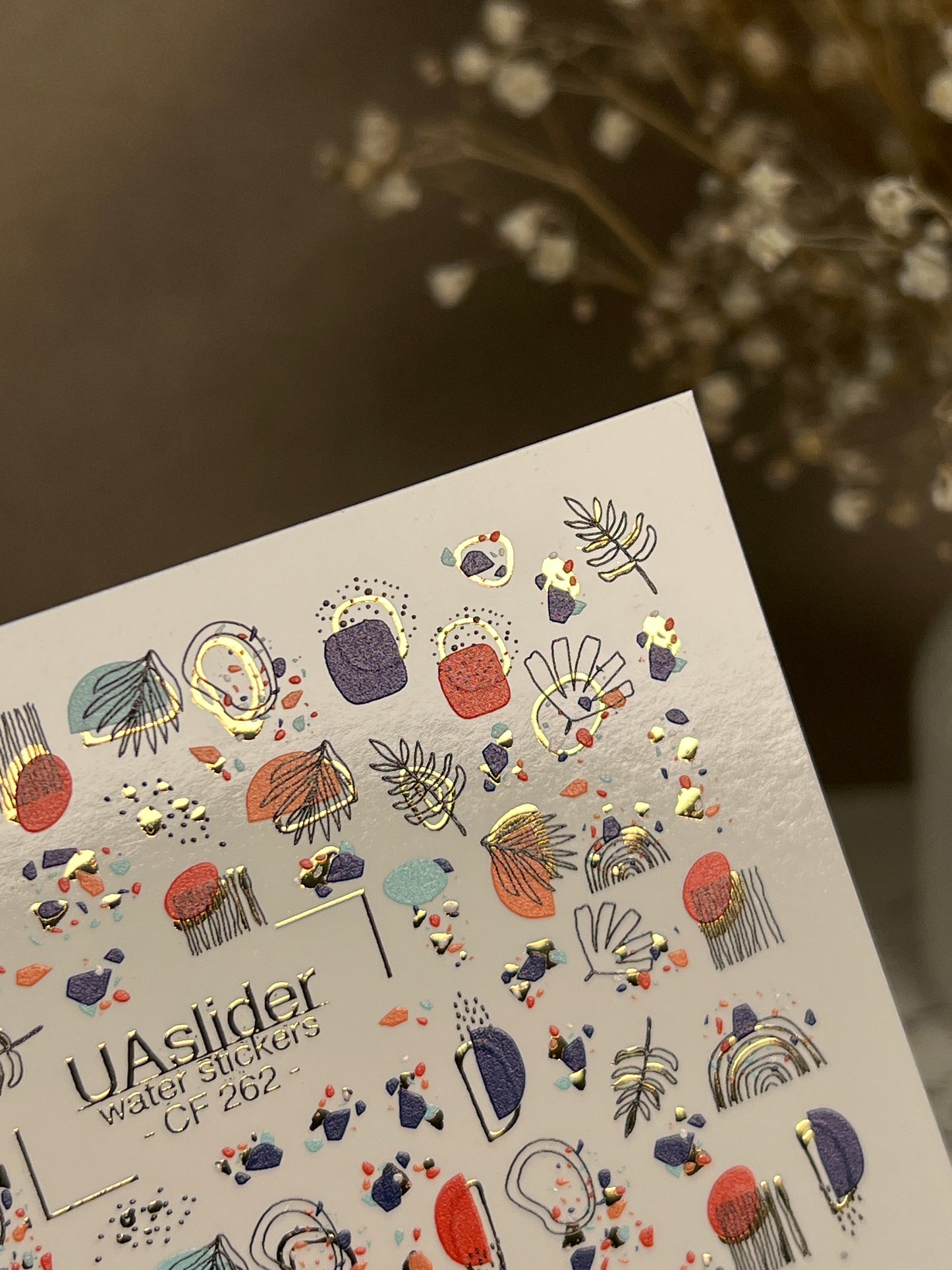 Nail Water Decal CF-262 | Abstract Water Slide Nail Decals | Geometric Shapes & Gold Foil Accents